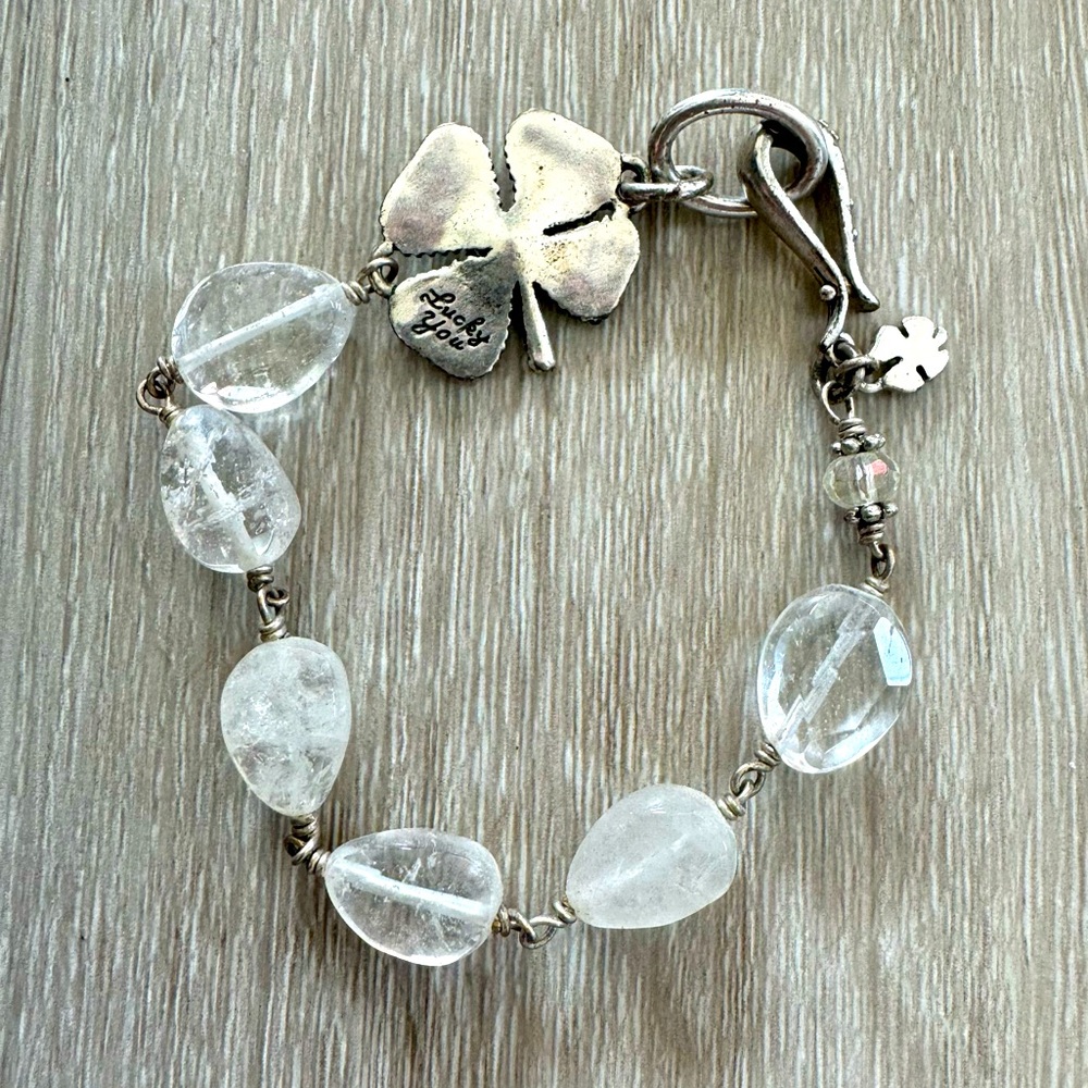 Lucky Brand boho clover and clear stone bracelet